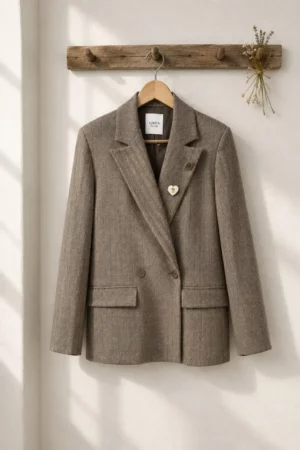 Blazer beige con rayas finas marrones
