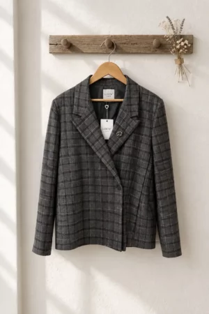 Blazer de cuadros gris y marrón