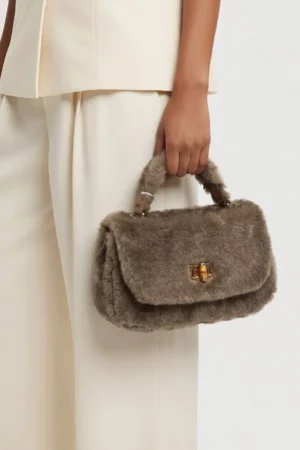 Bolso de mano y bandolera de pelo sintético marrón claro