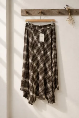 Falda midi de cuadros con corte desigual